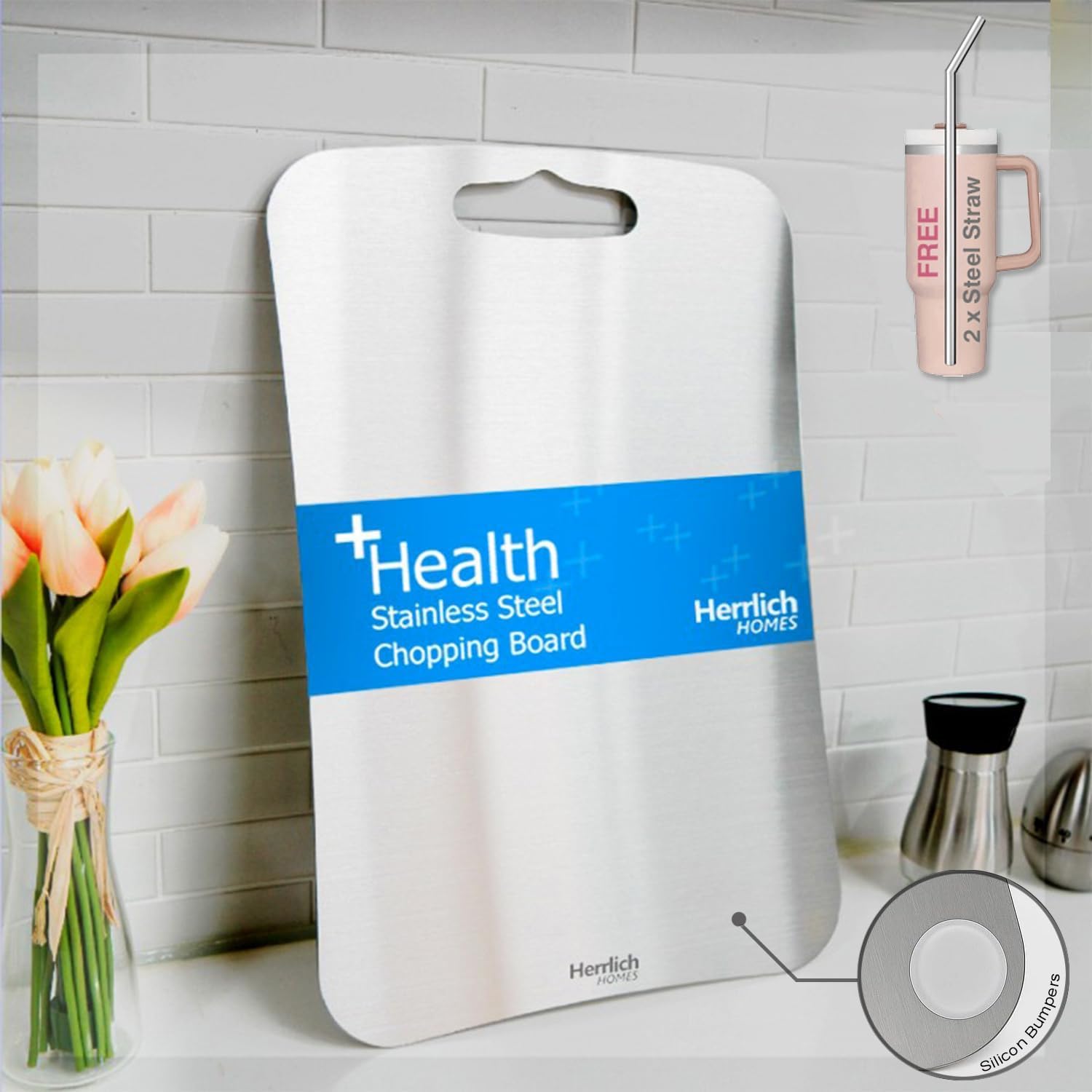 Herrlich Homes 304 Stainless Steel Chopping Board with Lip for Kitchen