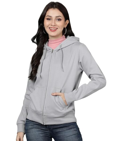Alan Jones Clothing Women’s Solid Zipper Hooded Sweatshirt