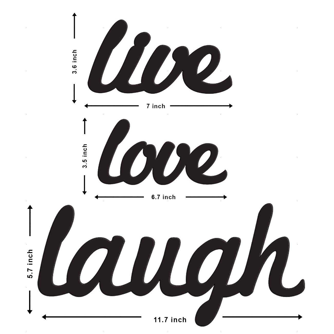 Art Street Live Love Laugh MDF Plaque Painted Cutout Ready To Hang Home Decor Wall Art, Valentine Day Gift -Black