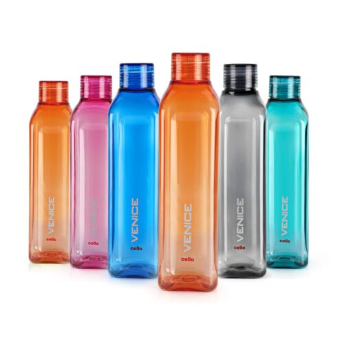 Cello Venice Water Bottles Set of 6, 1000ml Each | Unbreakable, BPA-Free, Food Grade Bottle For Kitchen| Airtight & Leakproof Lid| Reusable Set of Fridge Plastic Bottles for...
