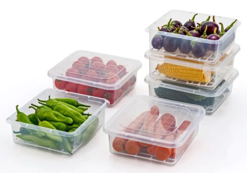 Fridge Storage Boxes Fridge Organizer with Removable Drain Plate and Lid Stackable Fridge Storage Freezer Storage Containers for Fish, Meat, Vegetables, Fruits (2500ML, Pack of 1)