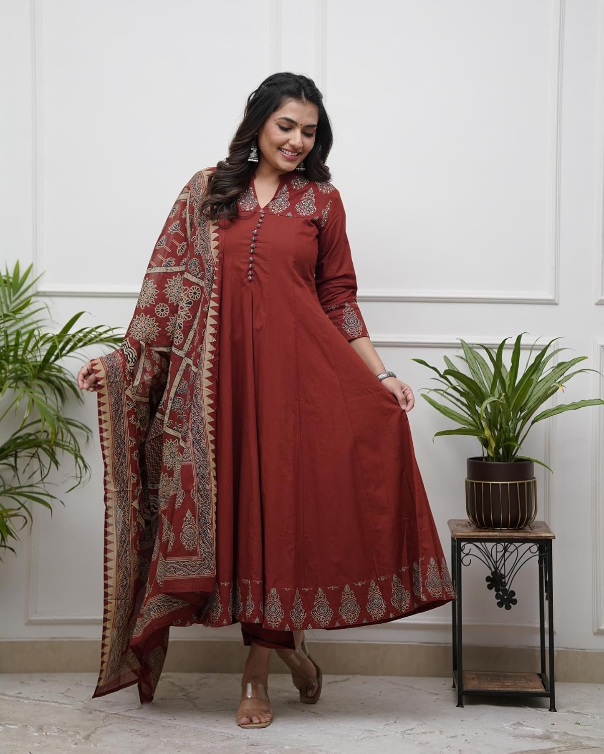 GoSriKi Women’s Rayon Viscose Anarkali Printed Kurta Pant with Dupatta