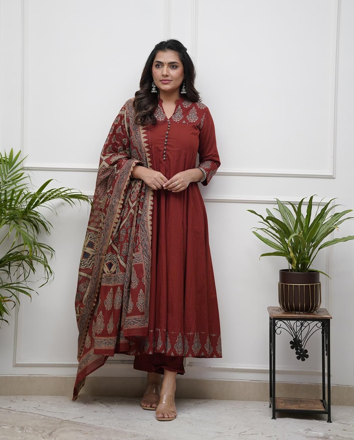 GoSriKi Women’s Rayon Viscose Anarkali Printed Kurta Pant with Dupatta