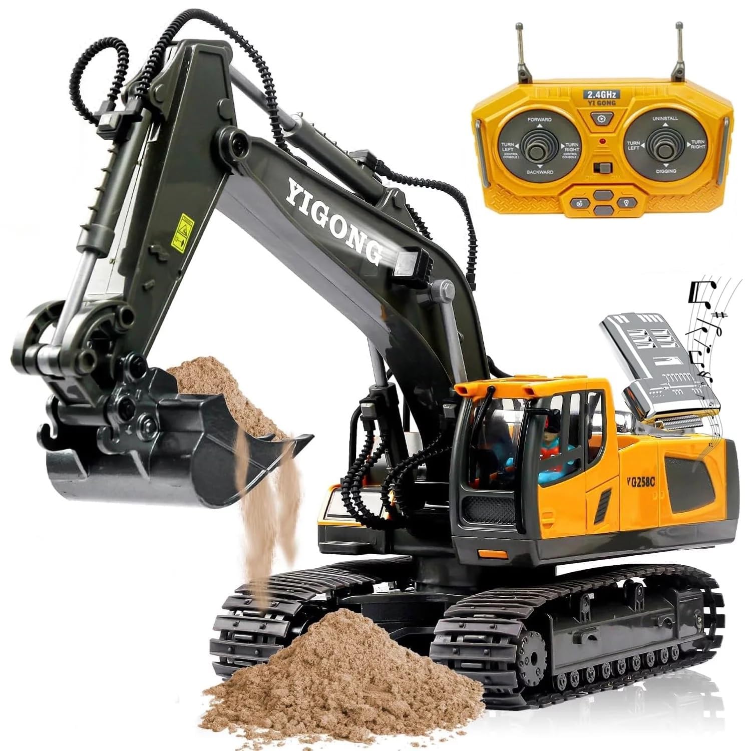 Junona 1:20 Scale New J-C-B Excavator Toy for 6-12 Yr Boys, Best Birthday Gifts for Kids 7 8 9 10 11 Year Old, Rc Construction Toys with Metal Shovel, Lights, Sounds 2.4Ghz,…