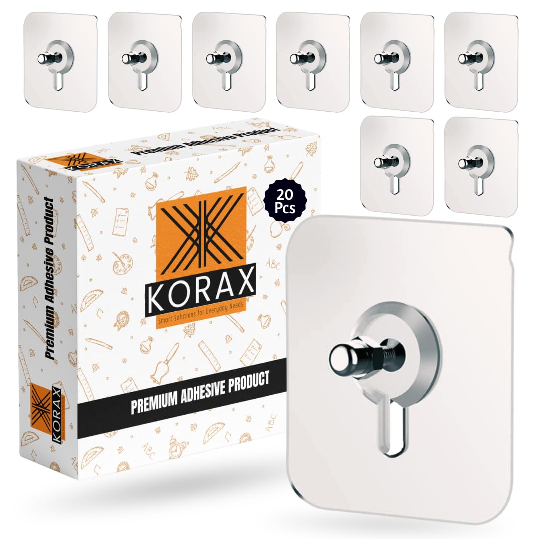 KORAX Self Adhesive Hooks for Hanging Kitchen Accessories – Wall Hooks for Bathroom Accessories Without Drill – PVC Wall Hooks – Heavy Duty Sticker Hooks for Walls (Screw Hook, 20)