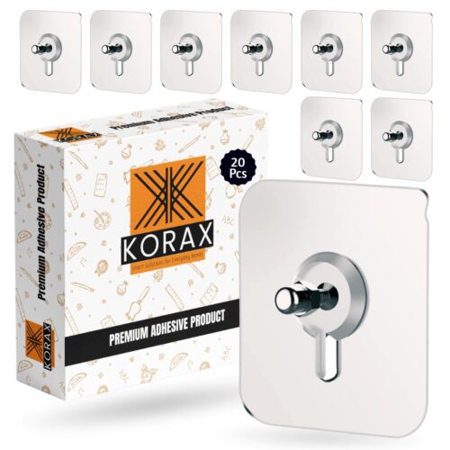 KORAX Self Adhesive Hooks for Hanging Kitchen Accessories – Wall Hooks for Bathroom Accessories Without Drill - PVC Wall Hooks - Heavy Duty Sticker Hooks for Walls (Screw Hook, 20)