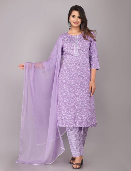 Blushwork Women Viscose Rayon Kurta Pant Dupatta Set