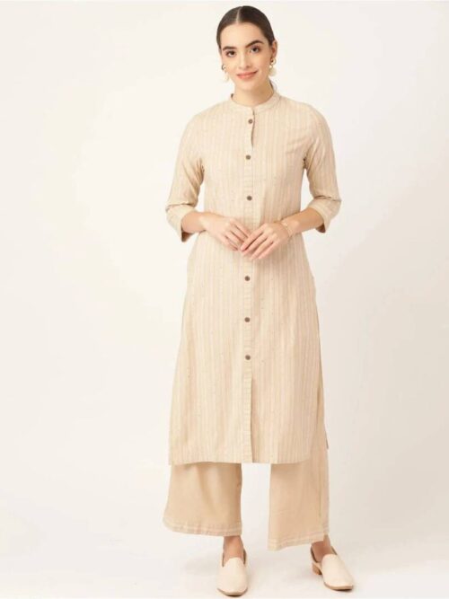 Women Cotton Blend Kurta Palazzo Set