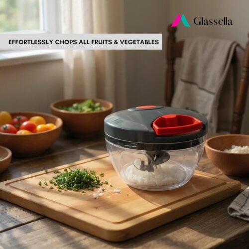 Manual Vegetable Chopper 450 ml | Powerful Onion Cutter & Vegetable Cutter Machine for Kitchen | Hand-Pull Food Chopper for Fast Cutting & Easy Meal Prep (Grey)
