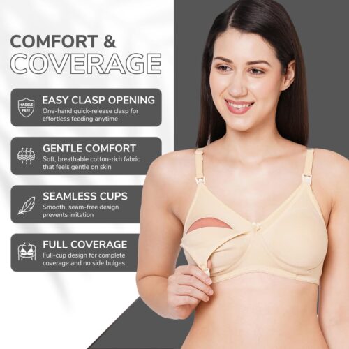 MomToBe Women's Cotton Multicolor Full Cup Non Padded Feeding Bra/Nursing Bra/Maternity Bra Combo - Pack of 3