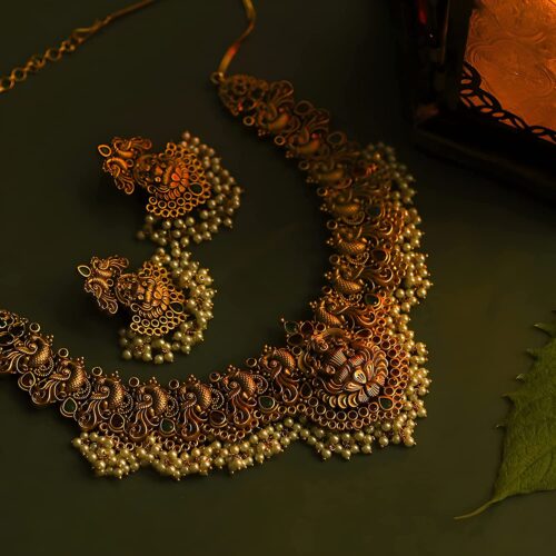 Shining Diva Fashion Latest Stylish Fancy Pearl Choker Traditional Jewellery Set for Women | Temple Necklace Set | Festive Wedding Party Necklace | 22k Gold Plated | Just Like...