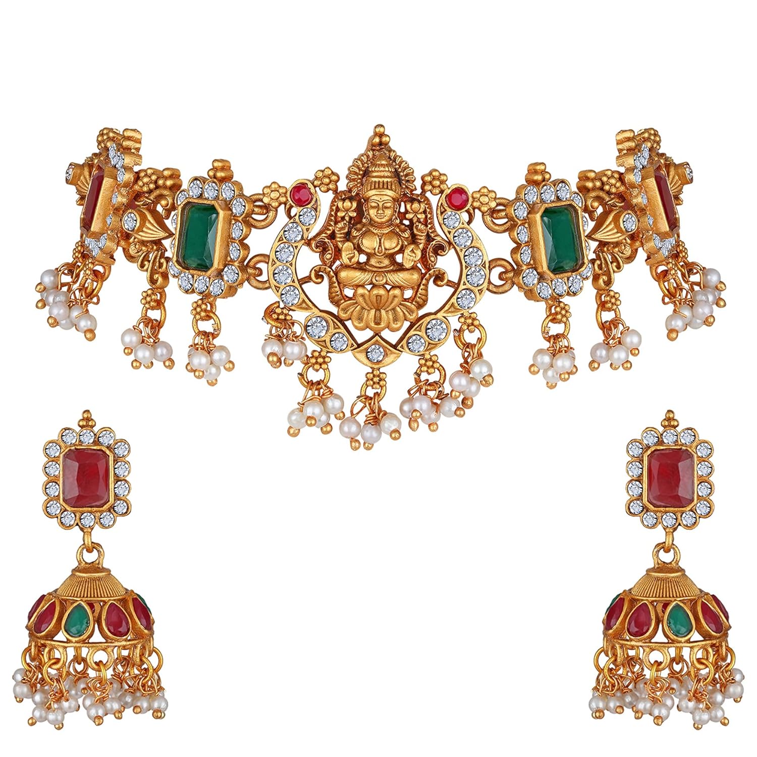 Shining Diva Fashion Latest Stylish Fancy Pearl Choker Traditional Jewellery Set for Women | Temple Necklace Set | Festive Wedding Party Necklace | 22k Gold Plated | Just Like…