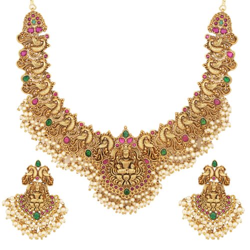 Shining Diva Fashion Latest Stylish Fancy Pearl Choker Traditional Jewellery Set for Women | Temple Necklace Set | Festive Wedding Party Necklace | 22k Gold Plated | Just Like...