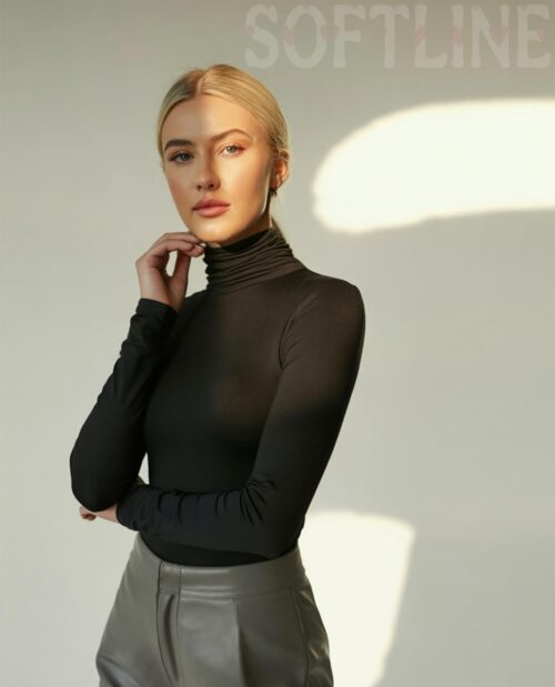 SIGHTBOMB SKIMS SOFTLINE Ruched HIGH Neck Long Sleeve Cuddle Baby Tee, Feather Touch Afford LUX Limited Edition Microfiber TOP for Women