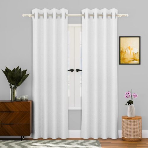 smiry Pack of 2 Cotton Door Curtains 7 Feet with 8 Grommets | Multi-Purpose Parde for Privacy, Blackout & Dust Prevention | Curtain Screen for Door & Room Divider | Web Net - White