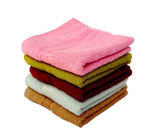 Space Fly SILVERLINE Very Soft Fresh Loom 500 GSM 100% Cotton Face Towel for Women, Handkerchiefs Napkins for Hand Towel Small (5 Pieces_Multi Color)
