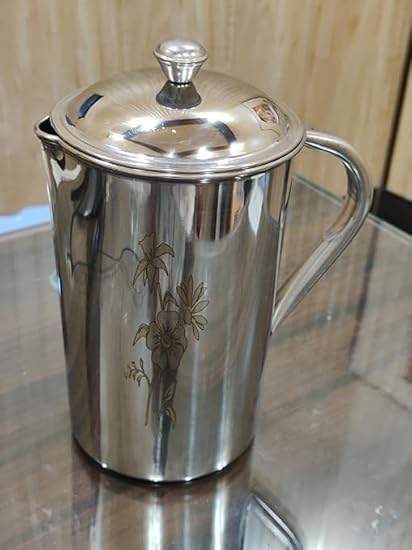 Stainless Steel Water jug with Lid and Handle | Capacity- 2 LTR (Approx) | Drink Servers | Laser Flower Design