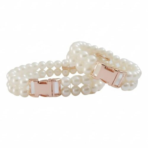 VANDITA'S Pearl Cat/Puppy Hand Made Neck Collar with Rose Gold Clasp (R0SE Gold, 10 INCH)