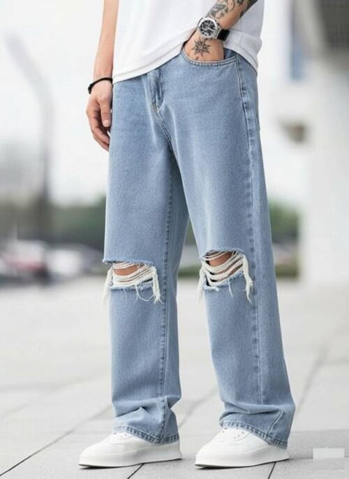 Maahit Men Loose Fit Mid Rise Light Blue Jeans