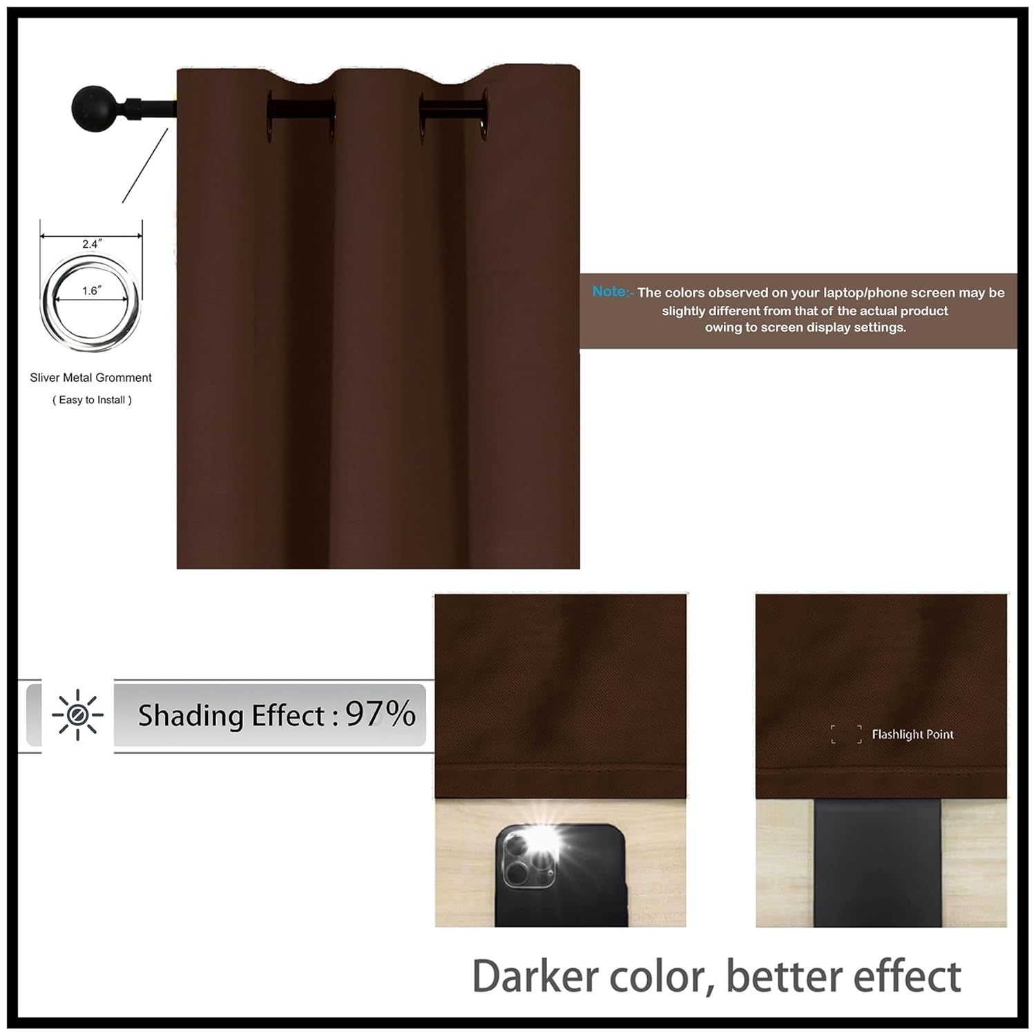 HOMEMONDE Solid Blackout Curtains 9 Feet for Long Door Set of 2,Faux Silk 97% Blackout Thick Curtain for Living Room,Bedroom,Room Privacy and Thermal Insulation 108 Inch,(Dark…