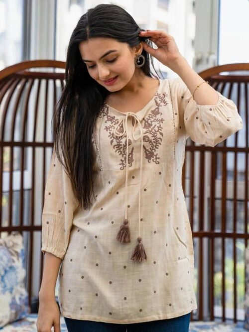 RR SA KURTIS Casual Cap Sleeves Embroidered Women White Top