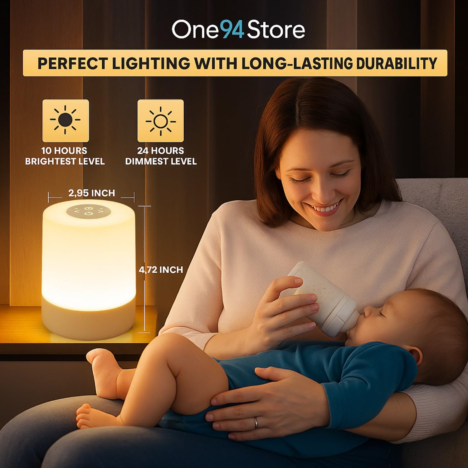 One94Store Touch Control LED Table Lamp β USB Rechargeable, Touch Control Night Light with 3-Color Dimmable Brightness for Bedroom, Living Room & Study (White, Pack of 1)