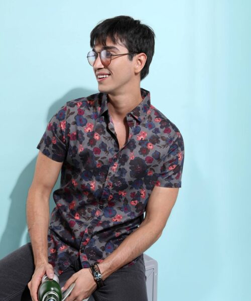 KETCH Men Slim Fit Floral Print Spread Collar Casual Shirt