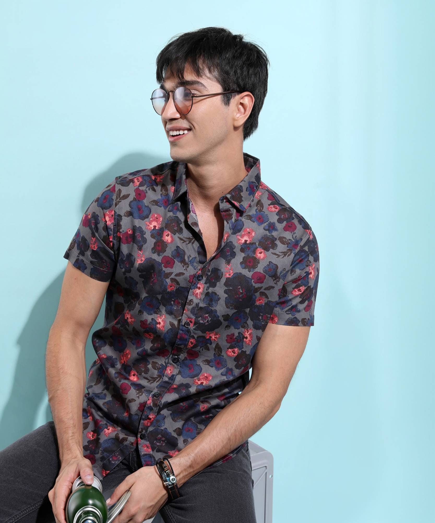 KETCH Men Slim Fit Floral Print Spread Collar Casual Shirt