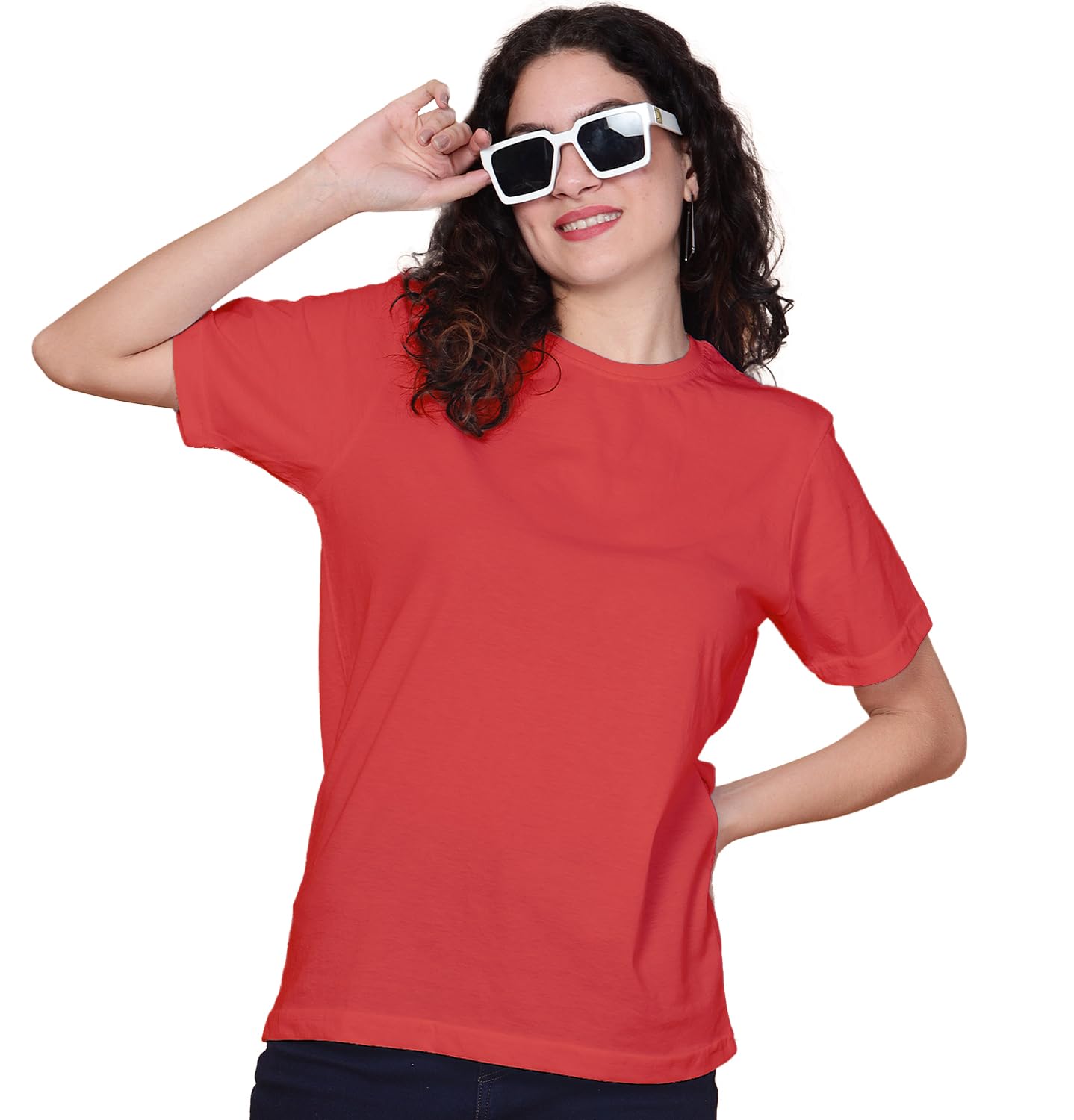 Sleepynuts Women Boyfriend Plain Round Neck Half Sleeve T-Shirt