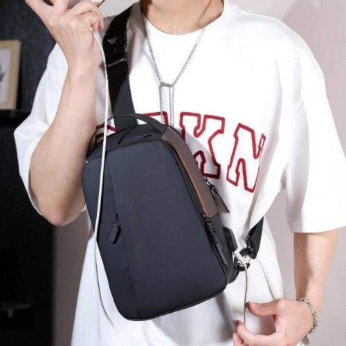 Sling Crossbody Bag for Men Women, Mini Waterproof Backpack Shoulder Daypack Anti-Theft Cross Body Chest Bags With USB Charger Port for Casual Travel Hiking Outdoor Sports