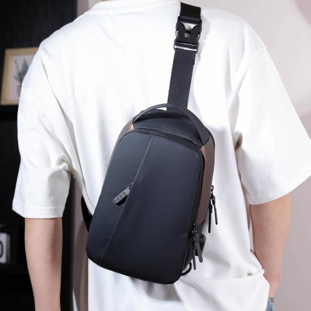 Sling Crossbody Bag for Men Women, Mini Waterproof Backpack Shoulder Daypack Anti-Theft Cross Body Chest Bags With USB Charger Port for Casual Travel Hiking Outdoor Sports