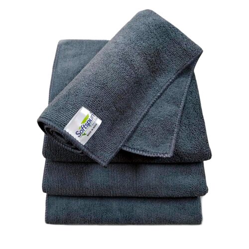 SOFTSPUN Microfiber Cloth - 4 pcs - 40x40 cms - 340 GSM Grey! Thick Lint & Streak-Free Multipurpose Cloths - Automotive Microfibre Towels for Car Bike Cleaning Polishing Washing...