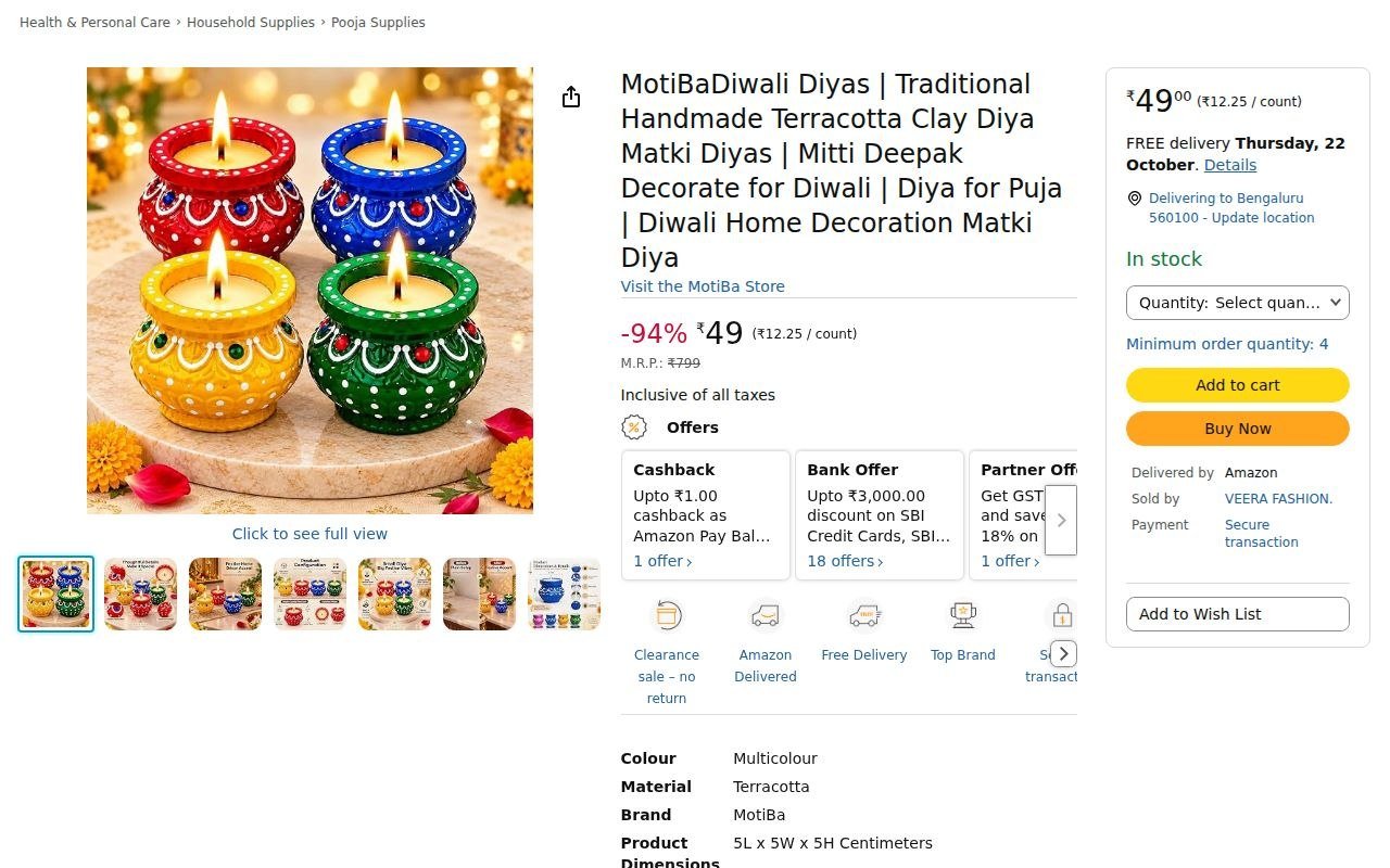MotiBa Diwali Diyas Terracotta Clay Matki Diya