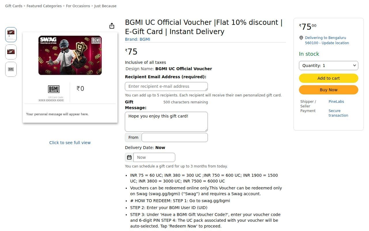 BGMI UC Official Voucher