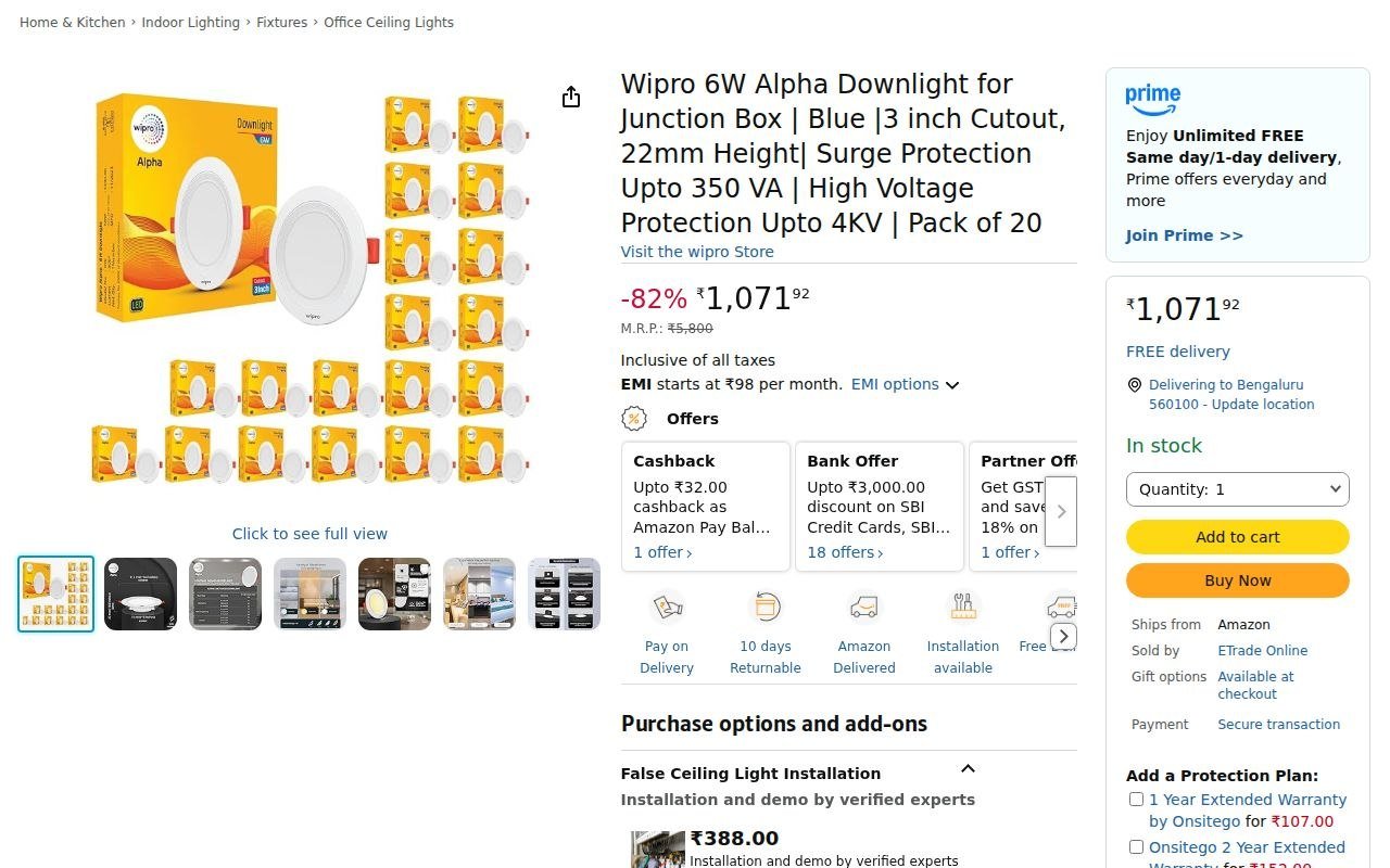Wipro 6W Alpha Downlight for Junction Box | Pack of 20