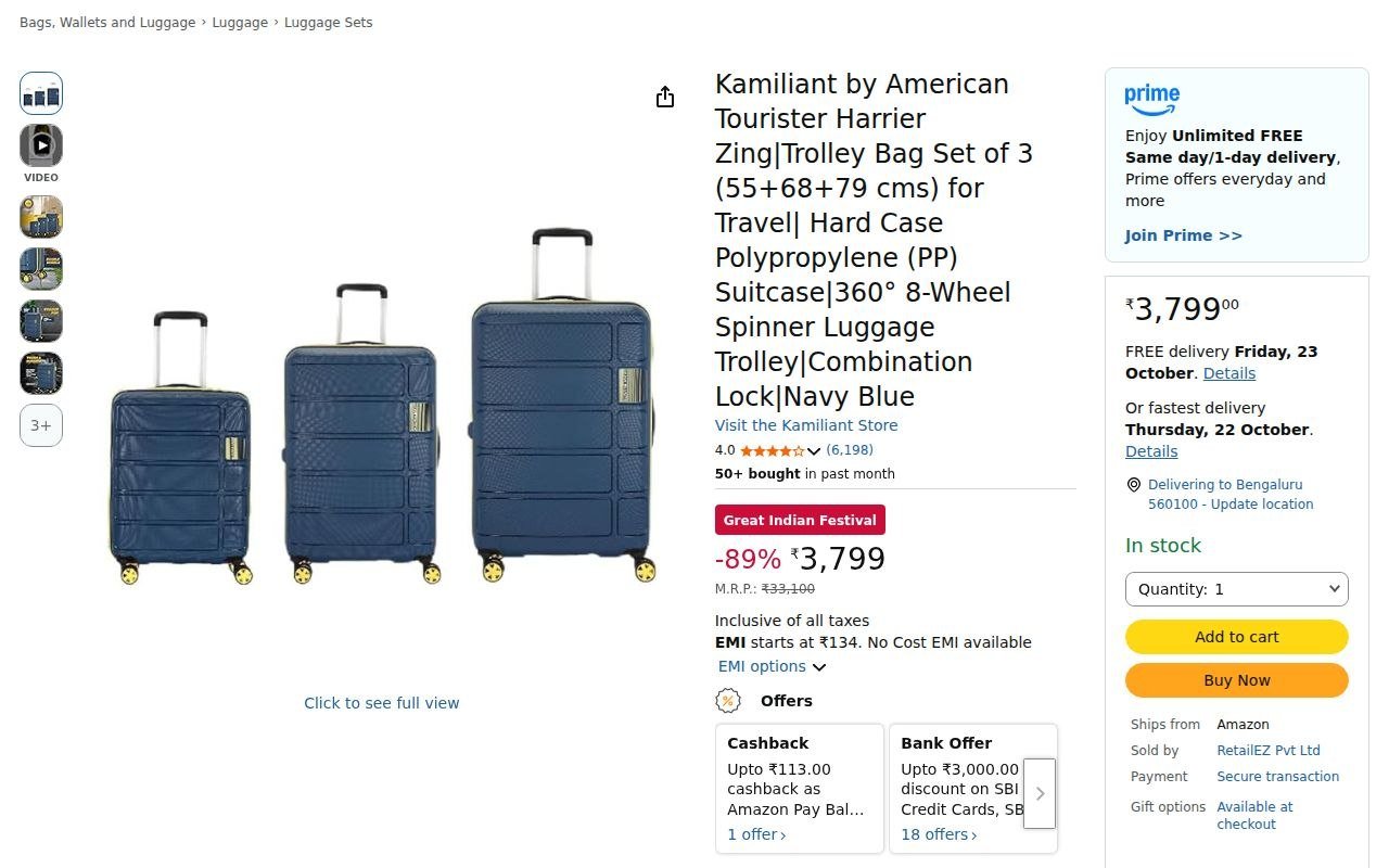 Kamiliant by American Tourister Harrier Zing Trolley Bag Set of 3